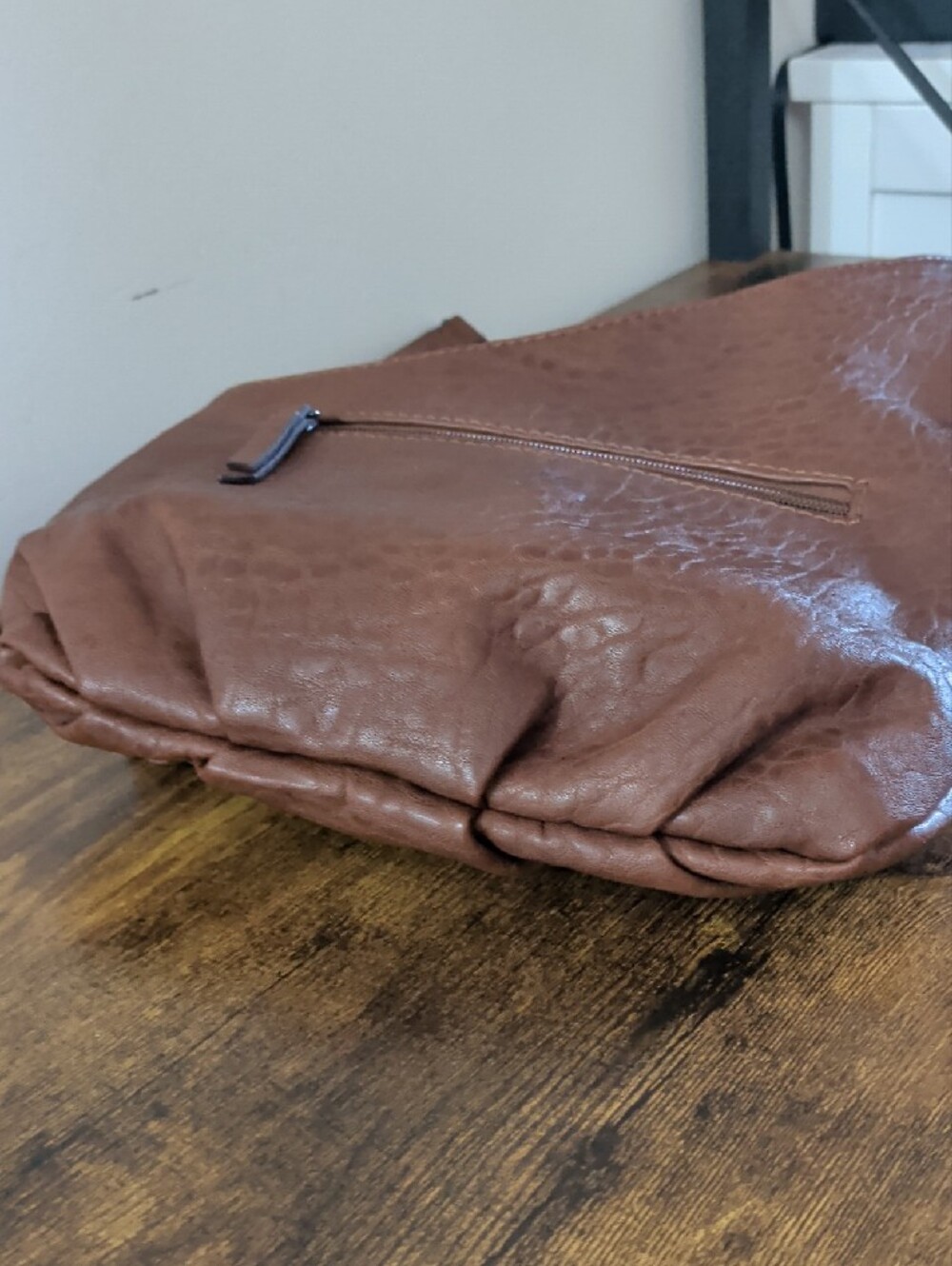 Fringed Shoulder Hobo Bag in Brown with Tan Accents - Picture 11 of 12